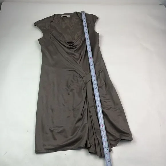 Karen Millen Taupe Brown Cap Sleeve Sheath Dress Size 8 EU 40 Faux Wrap - Picture 9 of 10